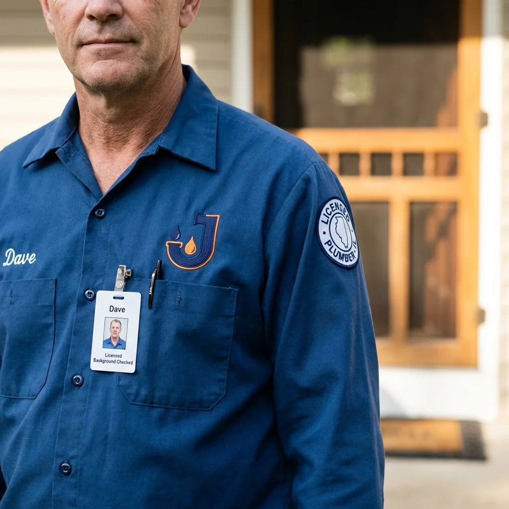 Licensed plumber showing ID badge in Chelsea, OK