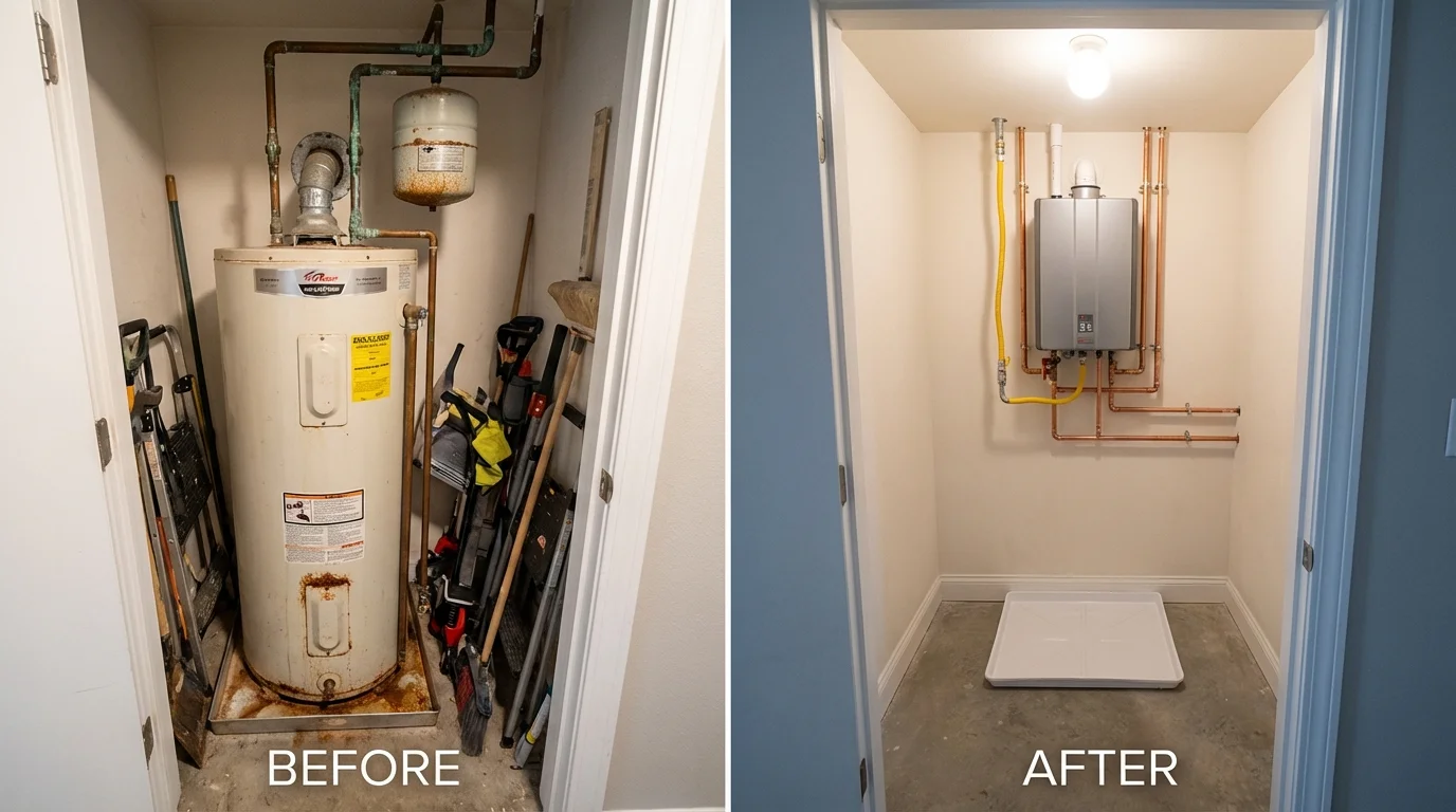Tank water heater versus wall-mounted tankless unit comparison for Chelsea, OK homeowners