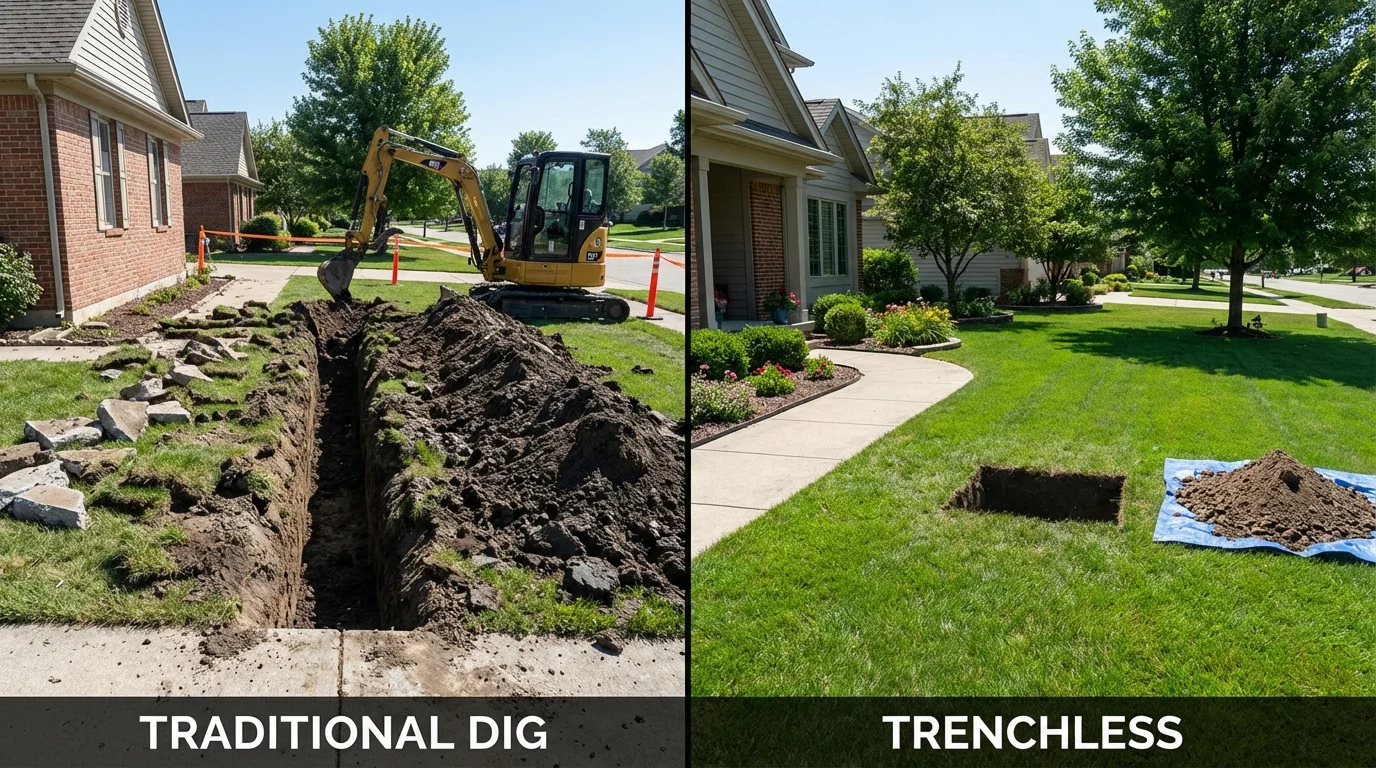 Trenchless sewer repair with minimal yard damage versus traditional excavation in Chelsea, OK